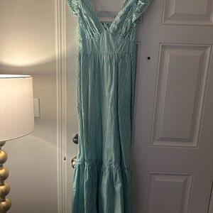 Skies Are Blue Teal and White Striped Dress